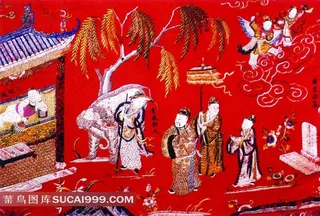 古典人物大象柳树刺绣