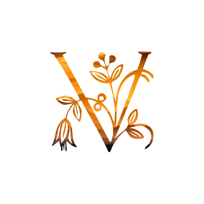 字母V金黄色插画海报