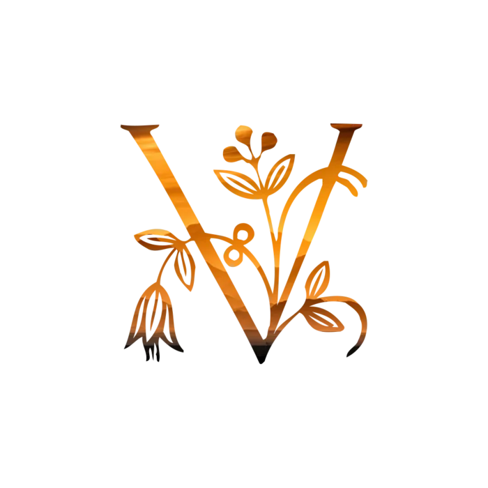 字母V金黄色插画海报