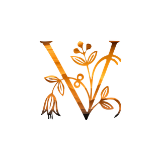 字母V金黄色插画海报