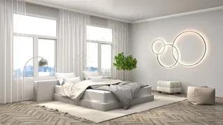 白色现代简约卧室高清摄影图片