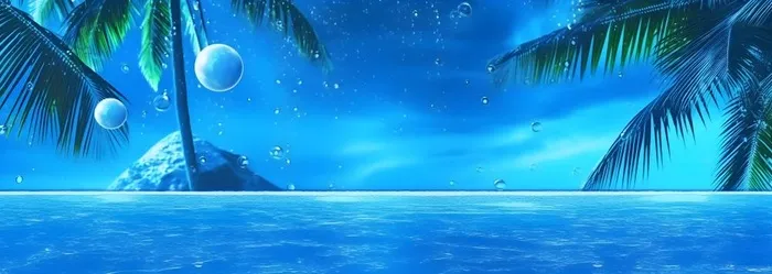 夏日椰树水珠冰爽背景(7360x2624)