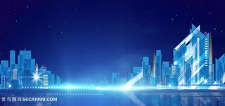 蓝色科技城市建筑剪影