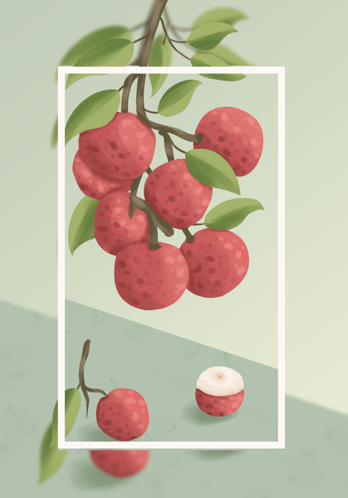 创意简约轻质感扁平风水果荔枝海报插画