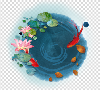 莲花池塘荷塘锦鲤鱼水墨山水