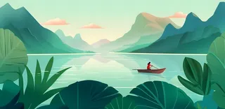 湖上划船绿色植物湖水水墨画背景