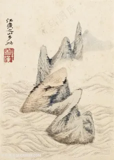清代画家石涛山水册江广山峡国画图片