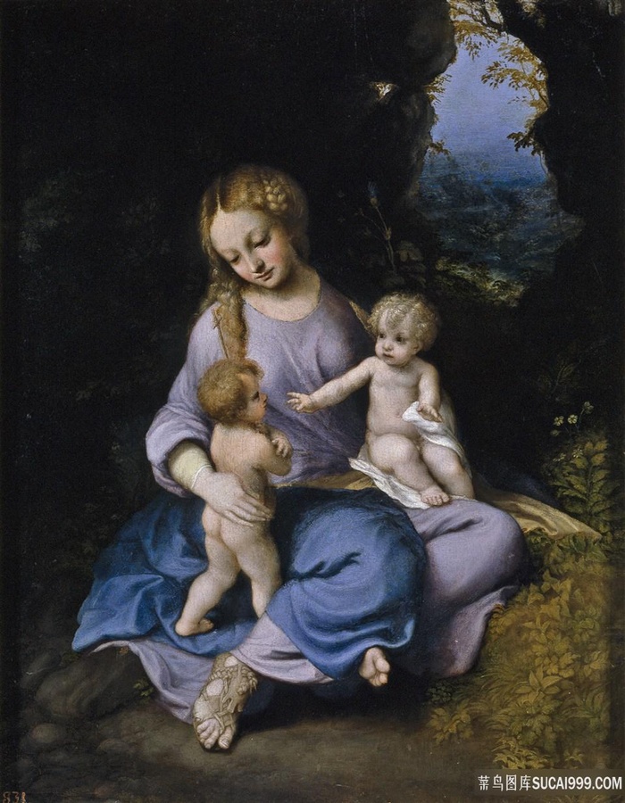 母子山林唯美油画图片