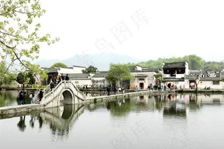 水面上民俗村的倒影