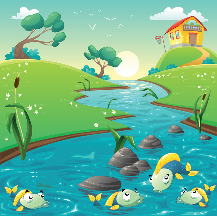 卡通小河有鱼