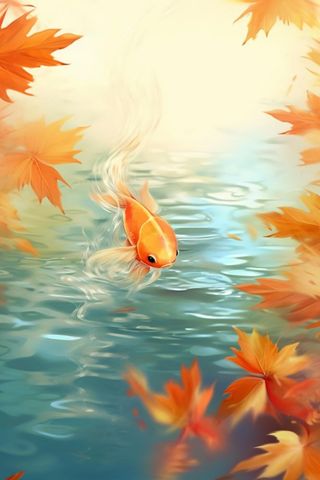 简约银杏叶金鱼简约秋叶背景