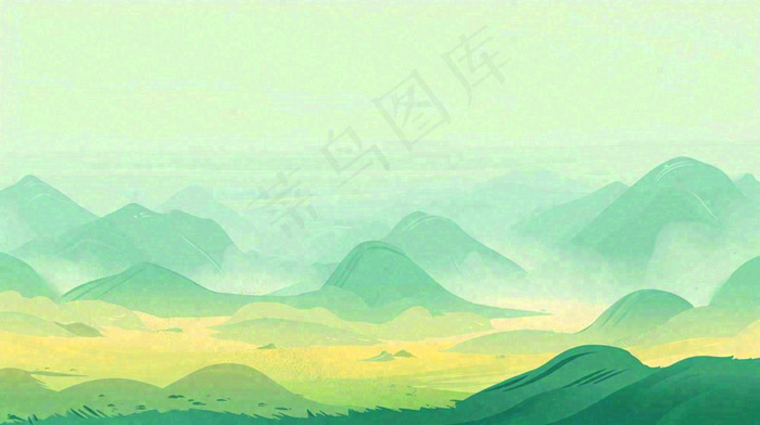 绿色延绵山脉意境国风(1456x816)