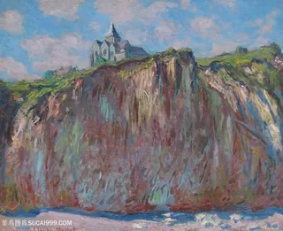 印象派莫奈山崖上的房子油画图片