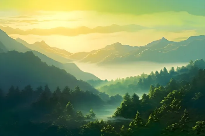 山脉树林光照意境背景(3600x2400)