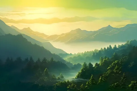 山脉树林光照意境背景 山脉树林光照意境背景