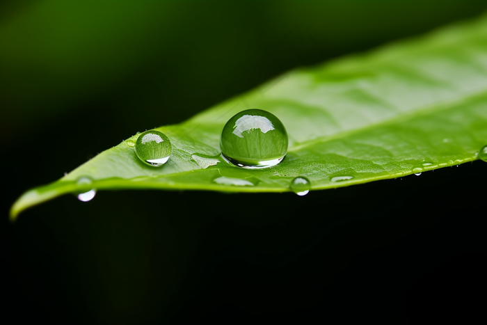 叶子上的露珠绿叶摄影图 