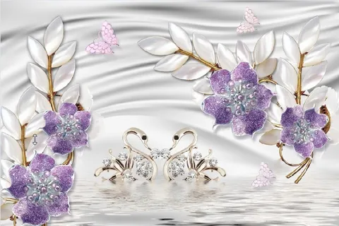 雕塑钻石天鹅花卉背景墙 雕塑钻石天鹅花卉背景墙