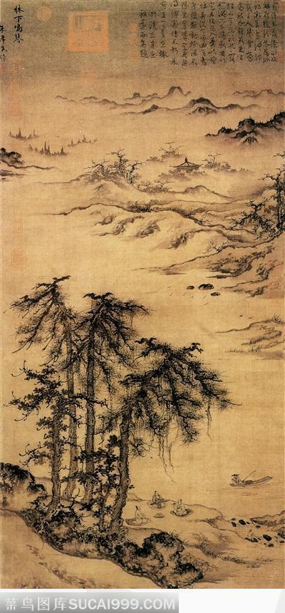 松下鸣琴图