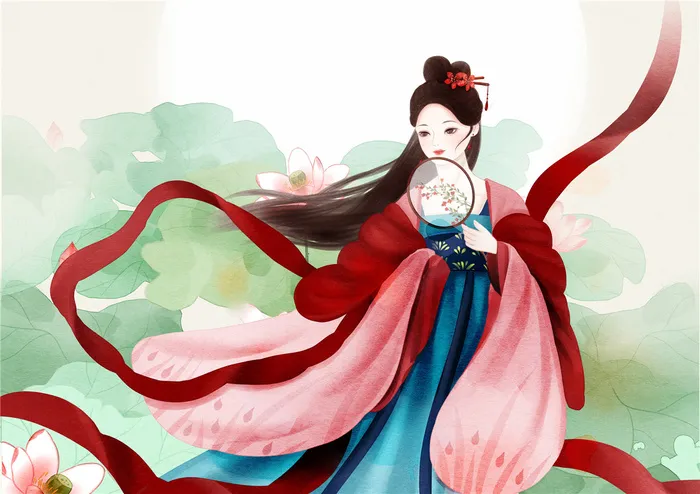 古装美女古典美女古代美女插画psd模版下载