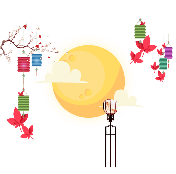卡通月亮灯笼桃花中秋装饰背景