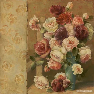 复古花卉花瓶艺术插画