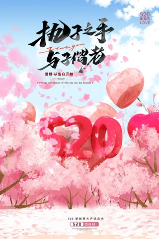 唯美浪漫520情人节主题活动宣传促销海报展板模板PSDAI设计素材