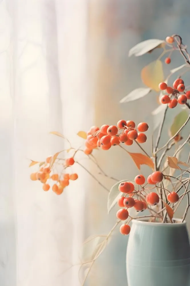 淡雅枝叶红果背景(2400x3600)