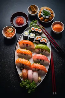 寿司三文鱼鱼籽手握美食摄影图