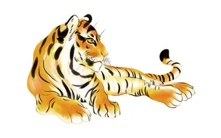 手绘国潮虎年卡通白虎老虎形象插画装饰元素PSD设计素材png免抠图