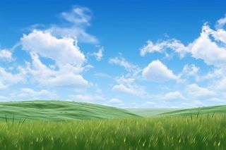 春天的蓝天白云草原很美背景图