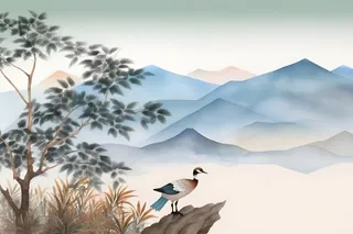 古风山水画迎客松鸟水墨画背景