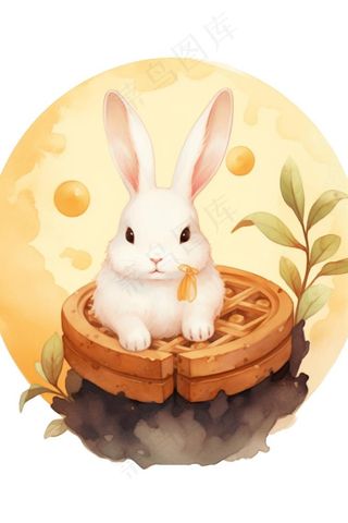 白兔月饼可爱水彩插画免抠