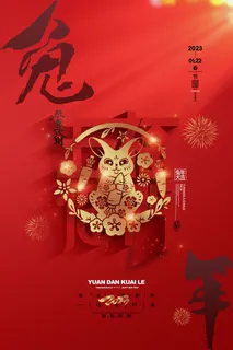 喜庆红色新年2023兔年海报 喜庆红色新年2023兔年海报