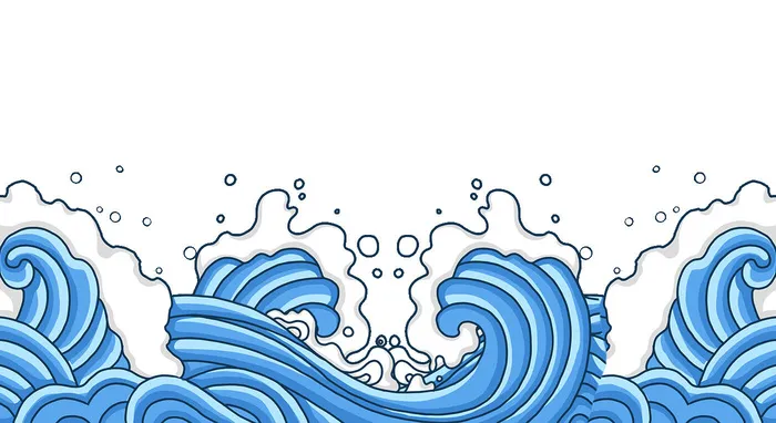 中国风国潮插画海浪波浪背景装饰浪花图案元素(1400x764)psd模版下载