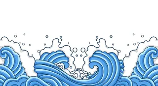 中国风国潮插画海浪波浪背景装饰浪花图案元素