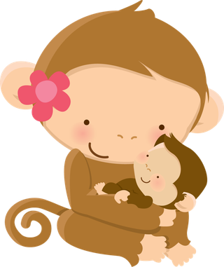 猴妈妈与小猴子卡通素材