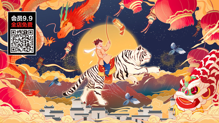 虎年大吉2022虎年海报新年背景虎年