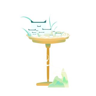 时尚微景观山水装饰庭院祥云中式国潮风插图插画元素素材设计模板