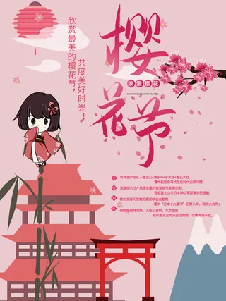 创意浪漫唯美风格创意樱花节海报 