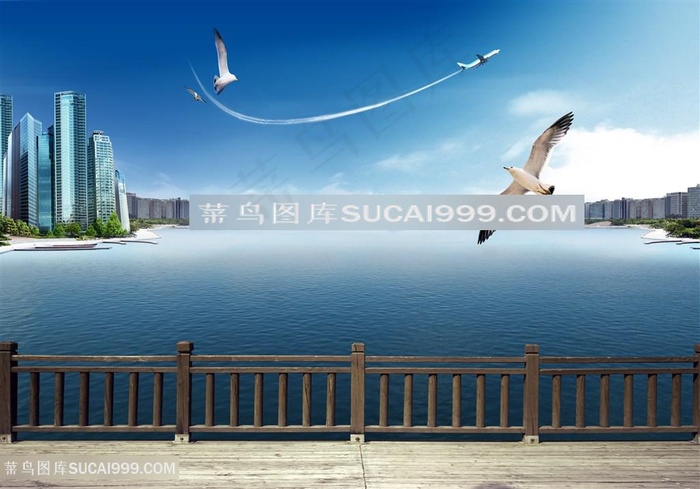 湖畔海景房韩式自然背景