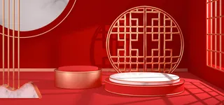 中国风国潮电商促销首页海报C4D背景图3D场景立体设计PSD素材模板