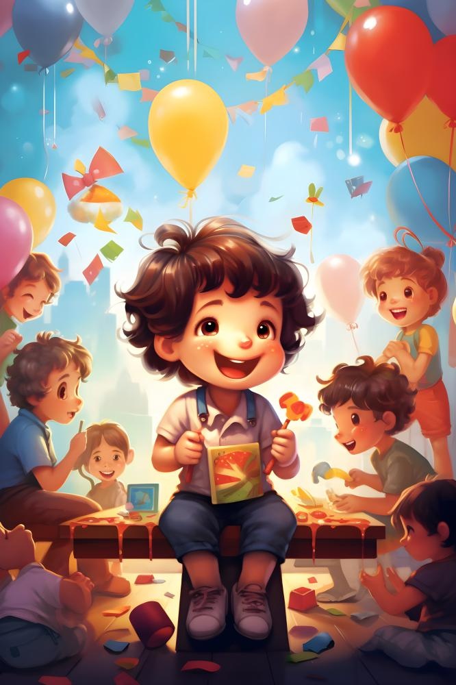 儿童孩子玩耍气球乐园聚会插画海报素材背景