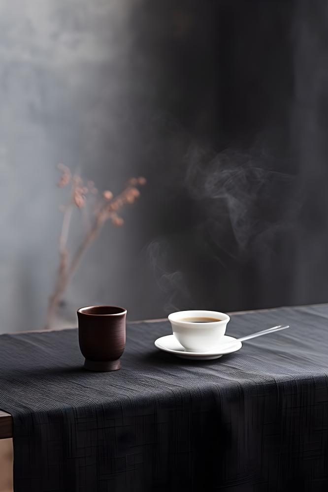 国风茶杯枝叶简约背景(2400x3600)