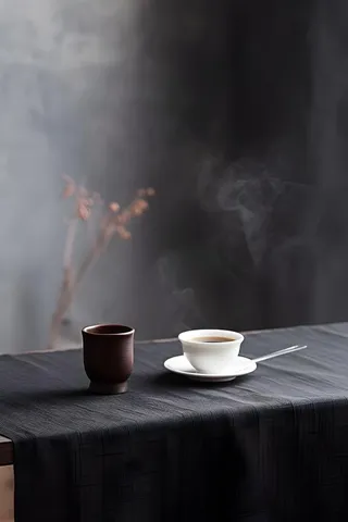 国风茶杯枝叶简约背景