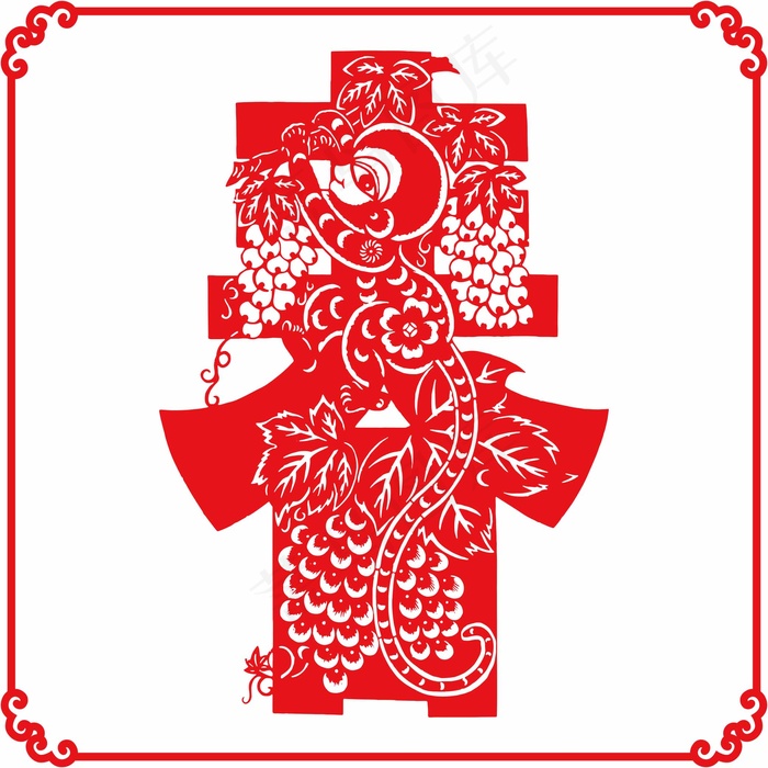 猴年剪纸 剪纸风元素ai矢量模版下载