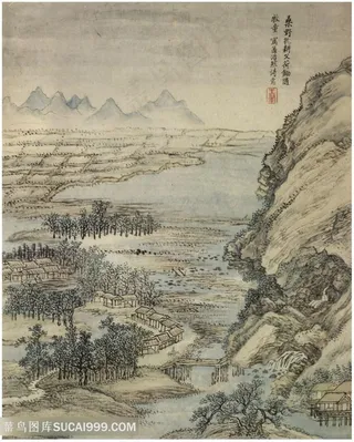 画家巨然仿古画册桑野耕牧国画图片