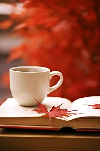 书本树叶秋叶红色简约背景