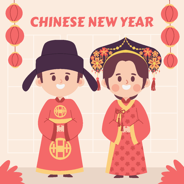 新年虎年中国风人物插画