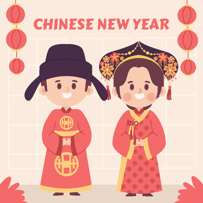 新年虎年中国风人物插画ai矢量模版下载