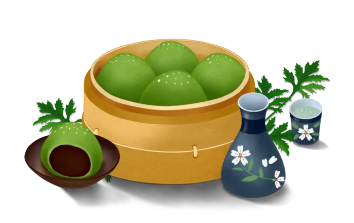 蒸笼青团插画